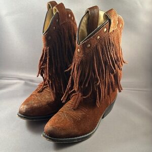 Brown Suede Fringe Cowboy Boots Shyanne Western Style Size Toddler Girls 10C